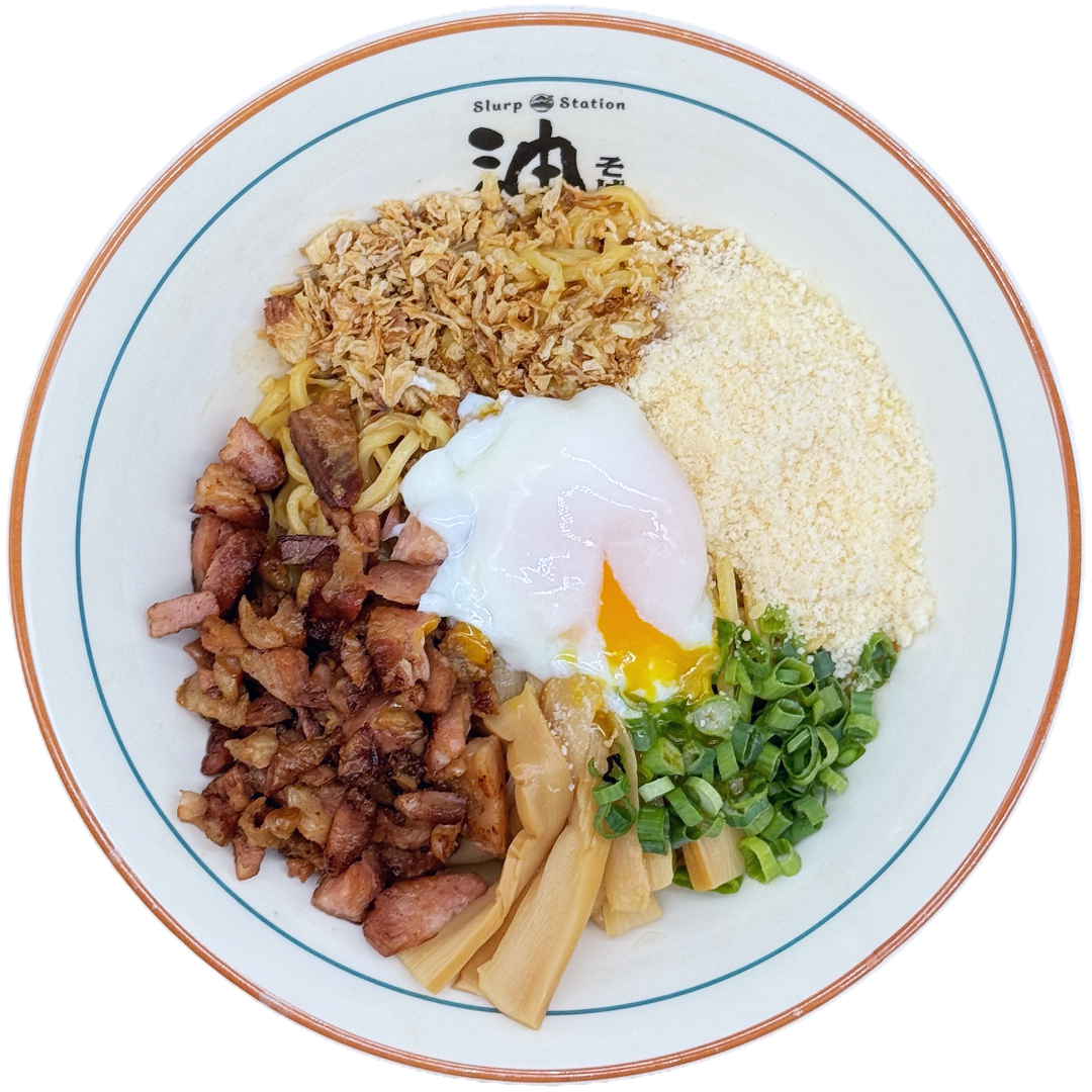 Tokyo Ganso aburasoba with parmesan and poached egg